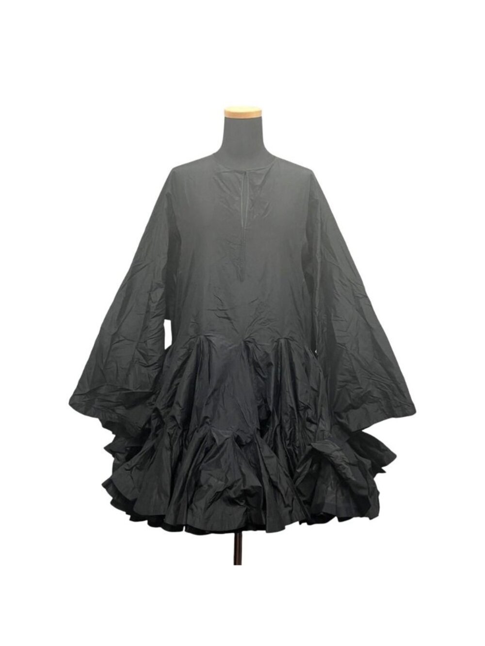 Dior Silk Mini Dress Flare Skirt Slit Neck Black